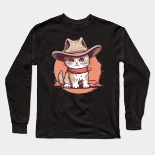 Funny Cat Cowboy Cowgirl Meow Howdy Meowdy Long Sleeve T-Shirt